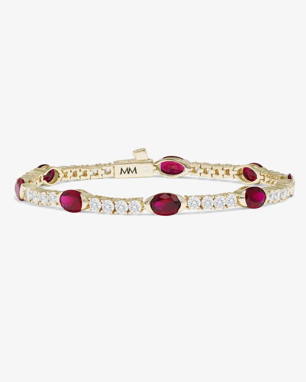NEW MELINDA MARIA women's maven tennis bracelet in gold|ruby